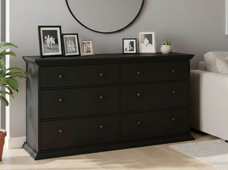 Credenza nera 163x51x88h cm 6 cassetti - Hibaru