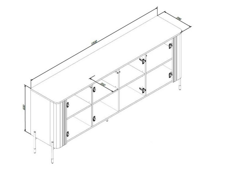 Credenza nera 190x39x80h cm 4 ante - Laion