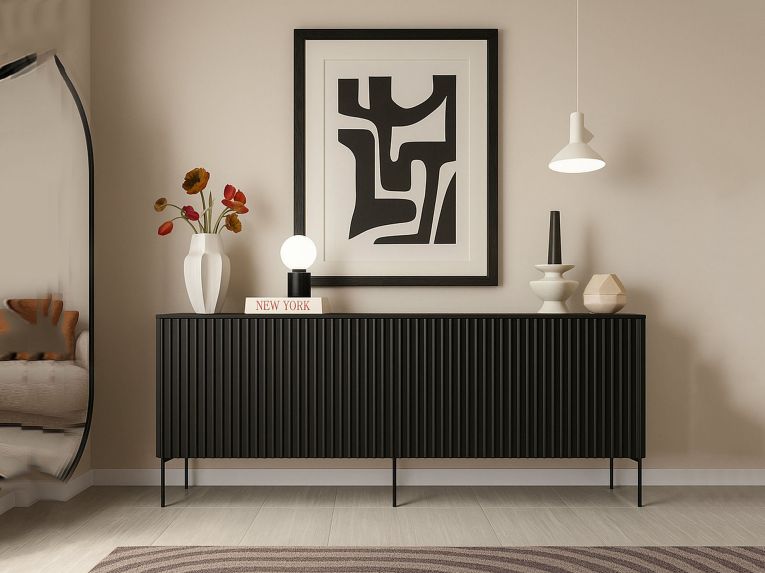Credenza nera 190x39x80h cm 4 ante - Laion