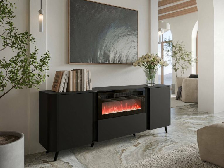 Credenza nera 190x40x68h cm 3 ante - Briano