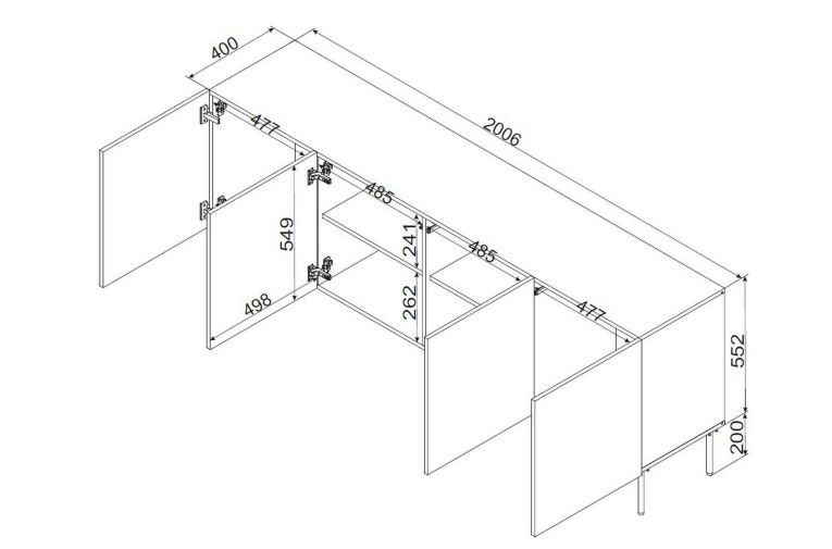 Credenza nera 200x42x75h cm 4 ante - Gerace