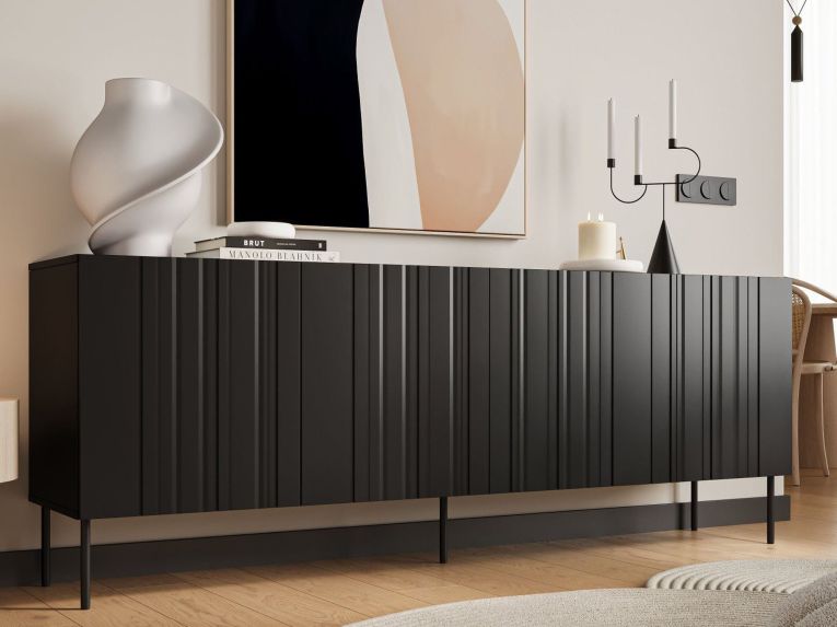 Credenza nera 200x42x75h cm 4 ante - Gerace