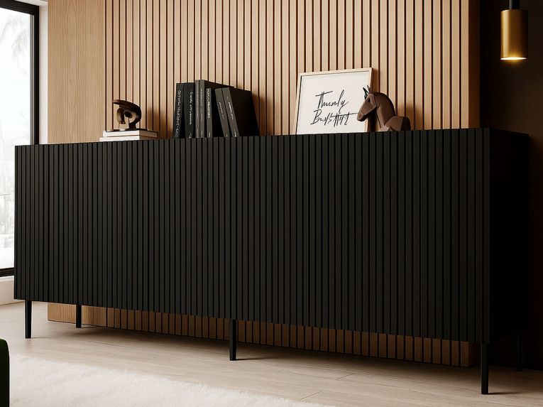 Credenza nera 200x42x82h cm 4 ante - Corana