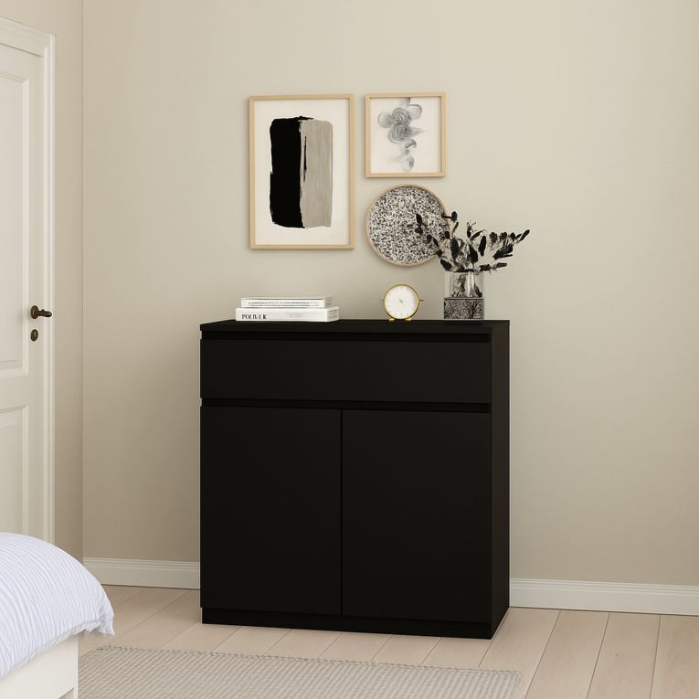 Credenza nera 80x40x100h cm 2 ante e 1 cassetto - Genziana