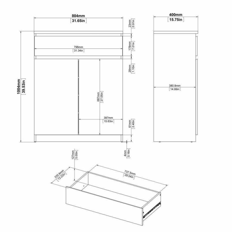 Credenza nera 80x40x100h cm 2 ante e 1 cassetto - Genziana