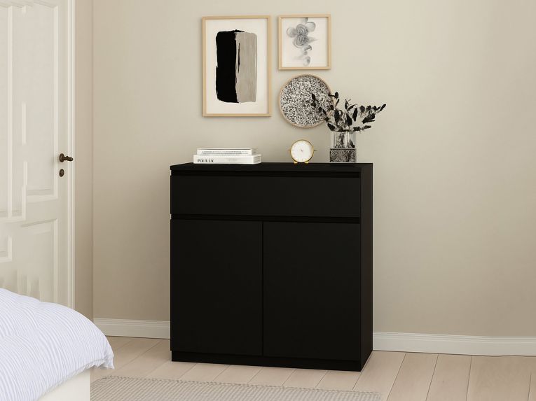 Credenza nera 80x40x100h cm 2 ante e 1 cassetto - Genziana