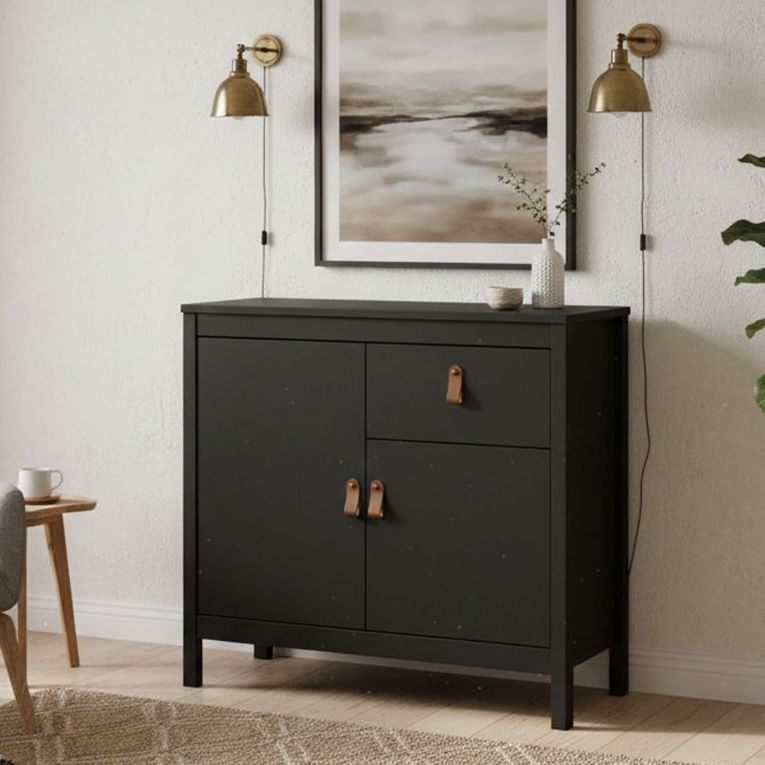 Credenza nera 82x38x79h cm 2 ante e 1 cassetto - Romagna