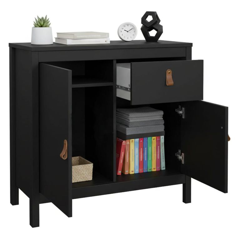 Credenza nera 82x38x79h cm 2 ante e 1 cassetto - Romagna