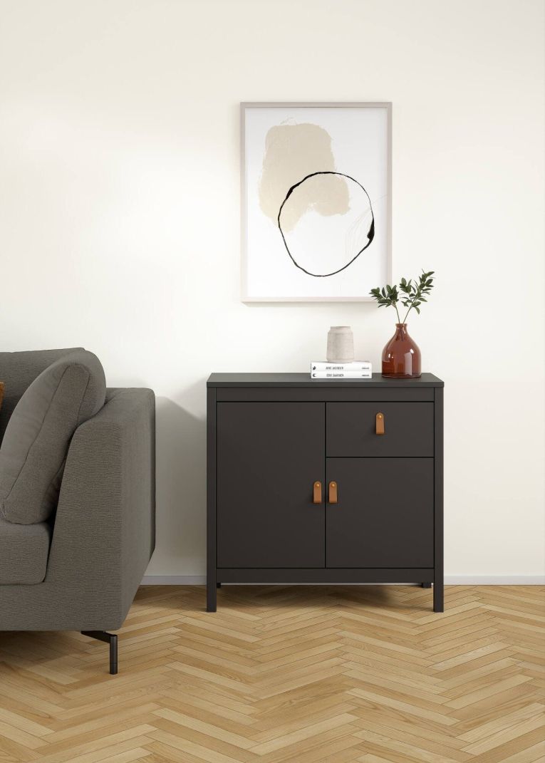 Credenza nera 82x38x79h cm 2 ante e 1 cassetto - Romagna