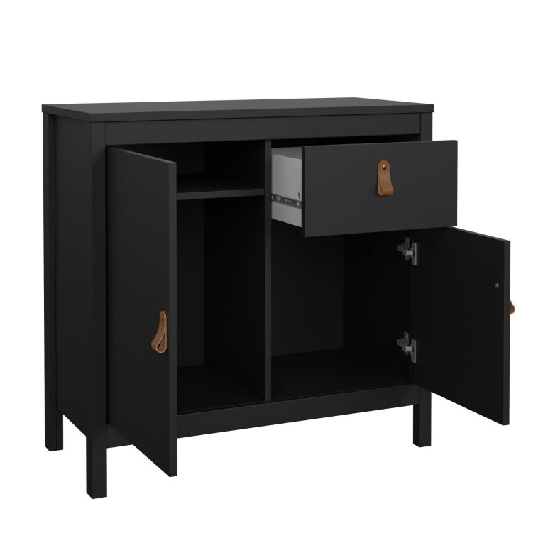 Credenza nera 82x38x79h cm 2 ante e 1 cassetto - Romagna
