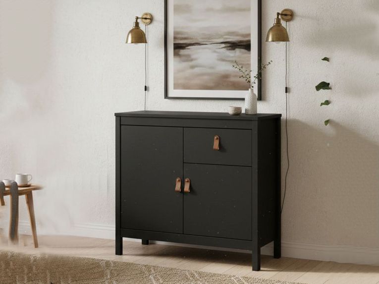Credenza nera 82x38x79h cm 2 ante e 1 cassetto - Romagna