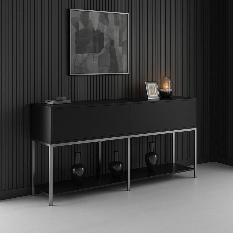 Credenza nera e argento 150x30x80h cm 2 ante - Basilia