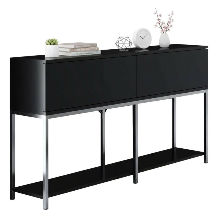 Credenza nera e argento 150x30x80h cm 2 ante - Basilia