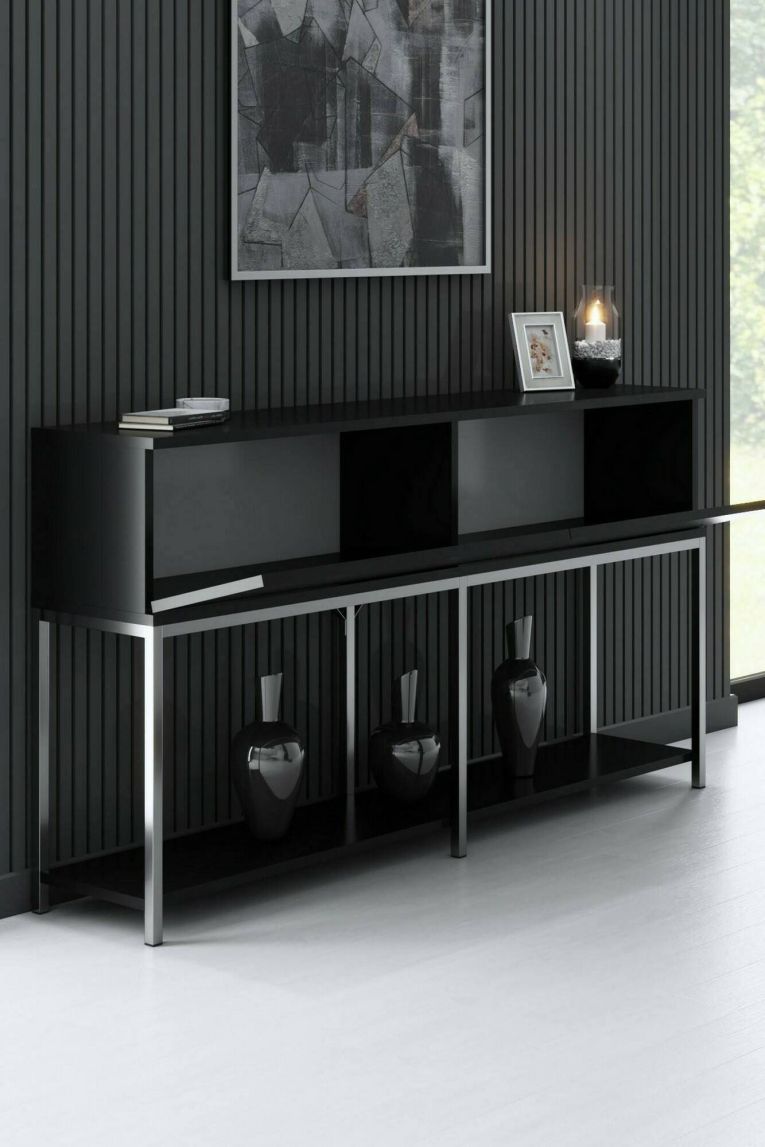 Credenza nera e argento 150x30x80h cm 2 ante - Basilia