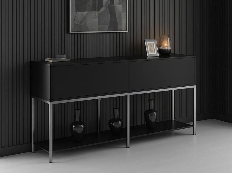 Credenza nera e argento 150x30x80h cm 2 ante - Basilia