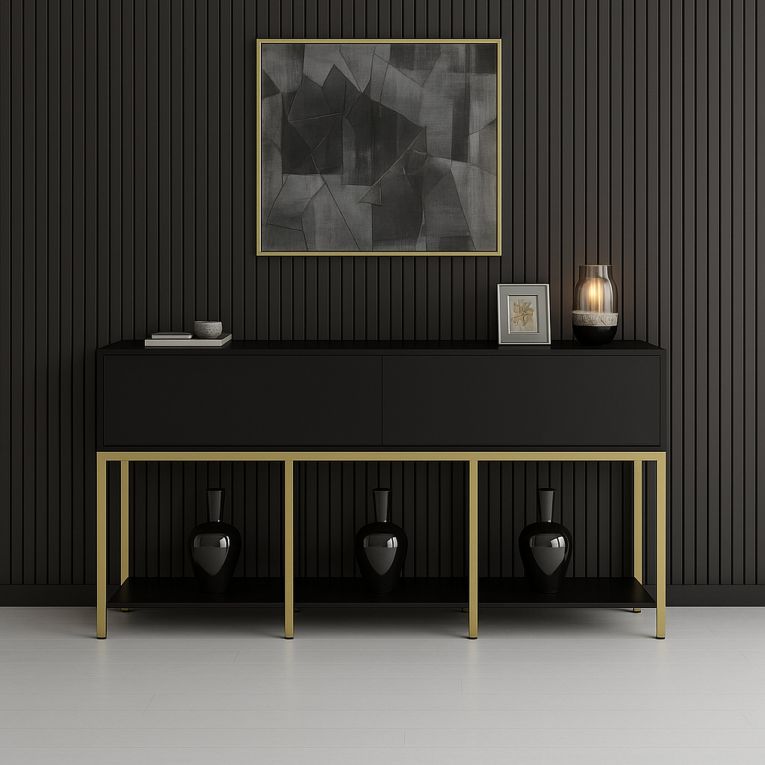 Credenza nera e oro 150x30x80h cm 2 ante - Basilia
