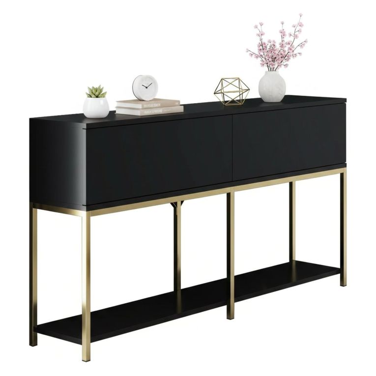 Credenza nera e oro 150x30x80h cm 2 ante - Basilia