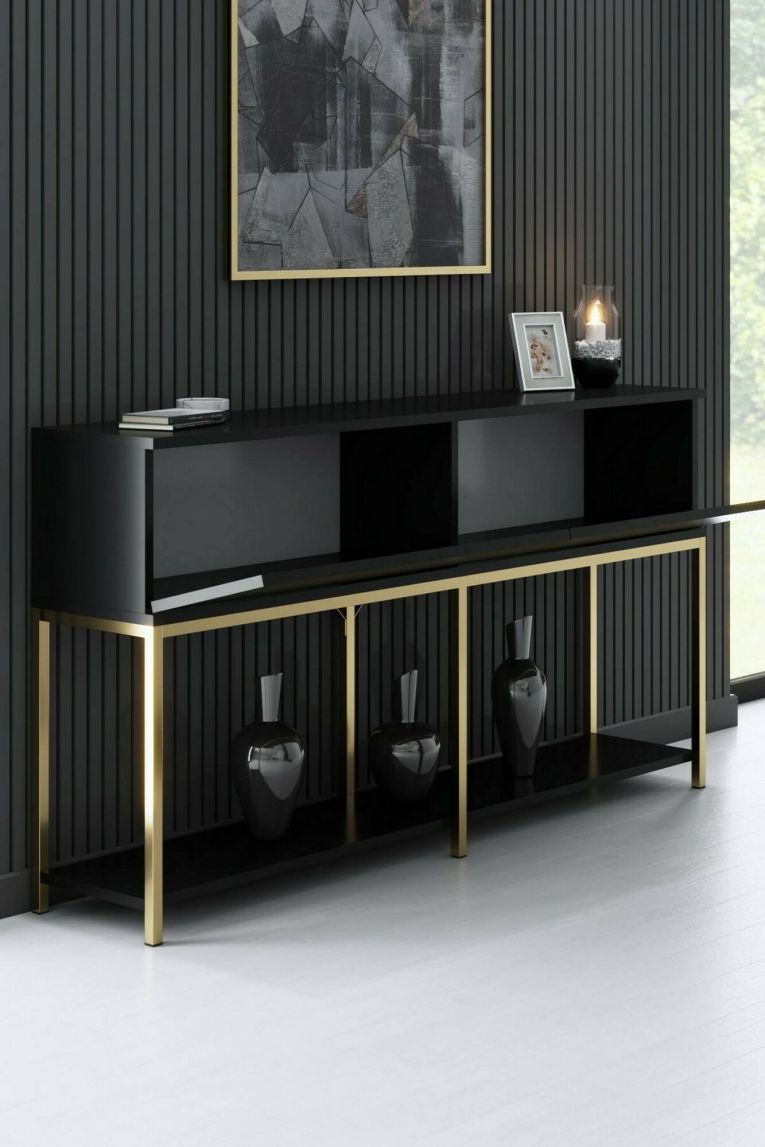 Credenza nera e oro 150x30x80h cm 2 ante - Basilia