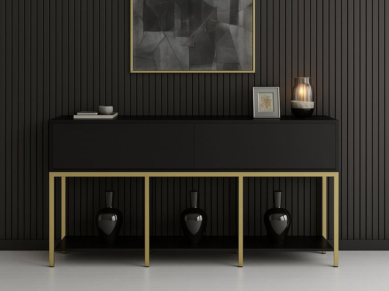 Credenza nera e oro 150x30x80h cm 2 ante - Basilia