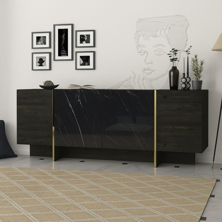 Credenza nera e oro 180x46x75h cm 4 ante - Asto