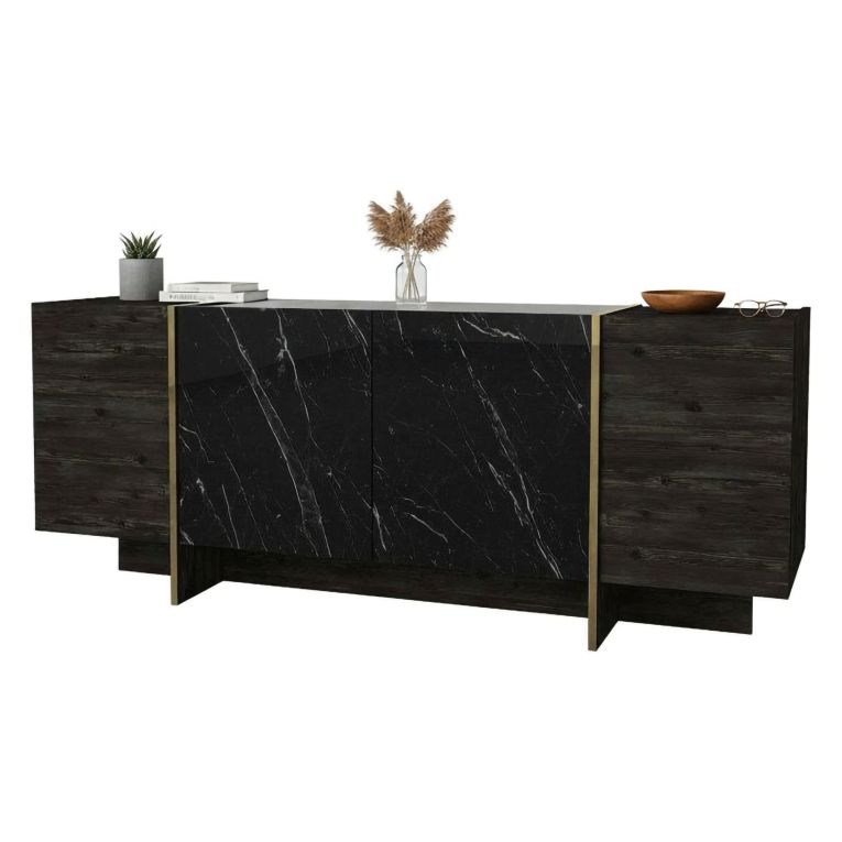 Credenza nera e oro 180x46x75h cm 4 ante - Asto