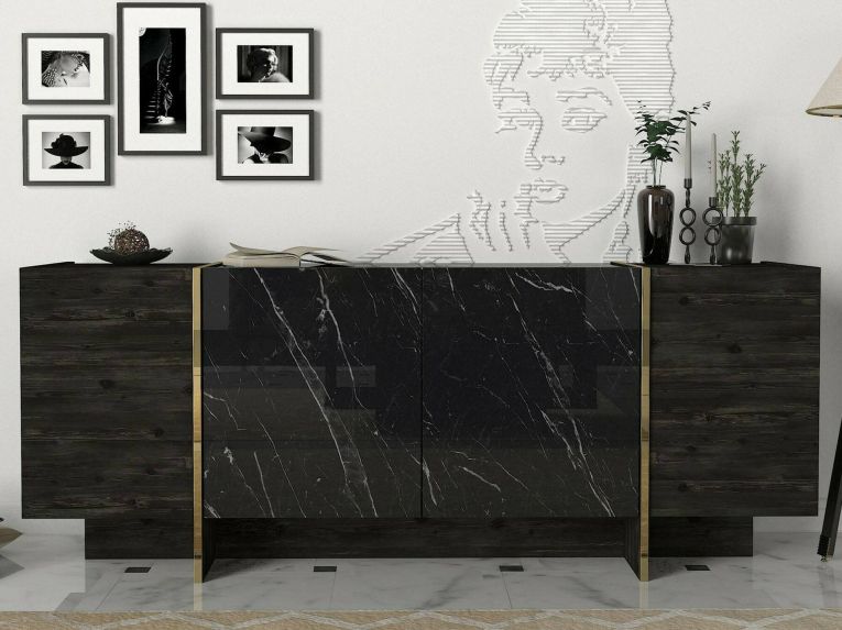 Credenza nera e oro 180x46x75h cm 4 ante - Asto