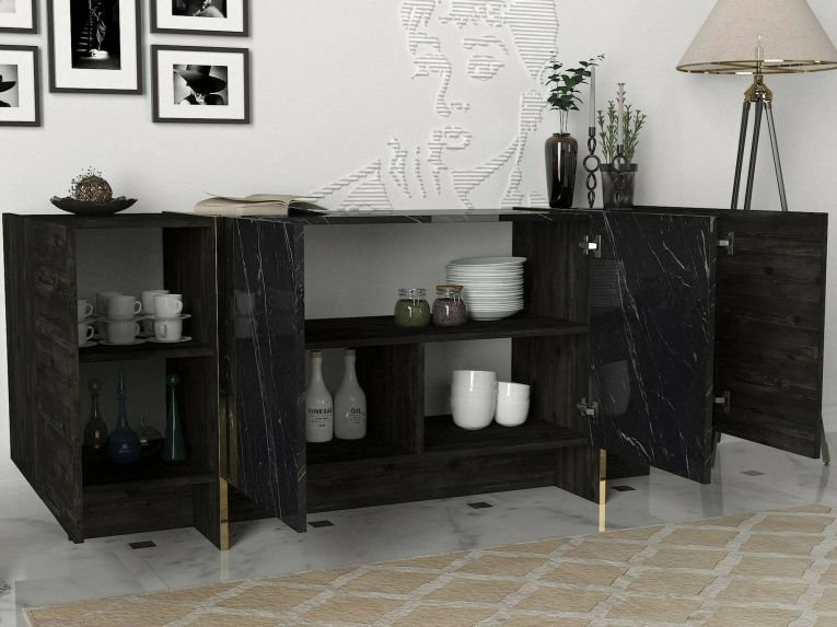 Credenza nera e oro 180x46x75h cm 4 ante - Asto