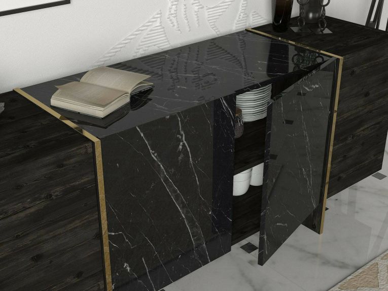 Credenza nera e oro 180x46x75h cm 4 ante - Asto