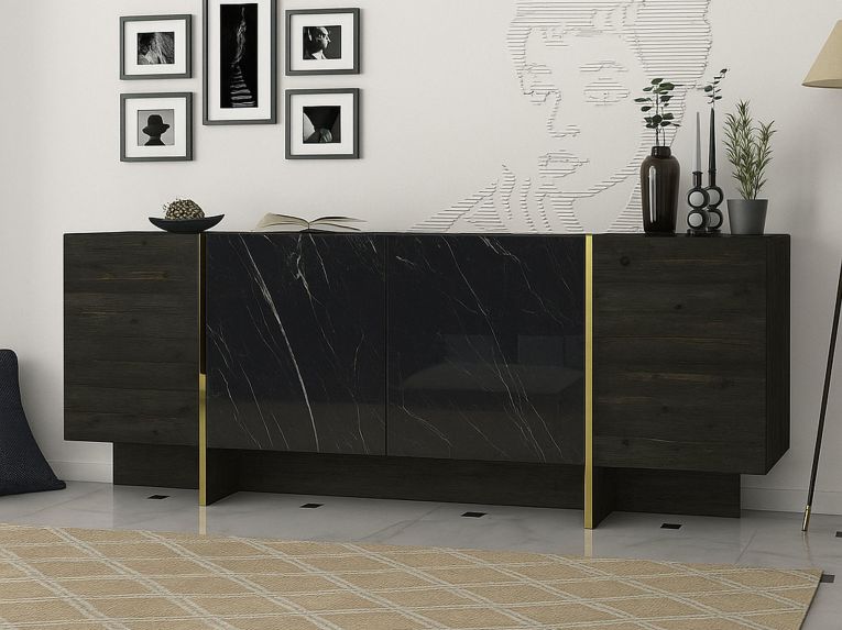 Credenza nera e oro 180x46x75h cm 4 ante - Asto