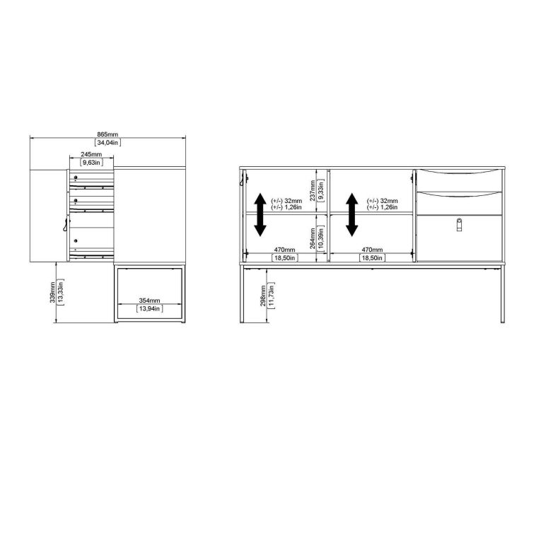 Credenza nera e quercia 147x40x86h cm 2 ante e 3 cassetti - Khan