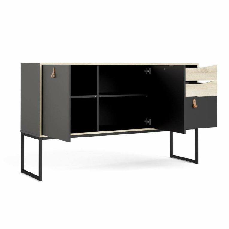 Credenza nera e quercia 147x40x86h cm 2 ante e 3 cassetti - Khan