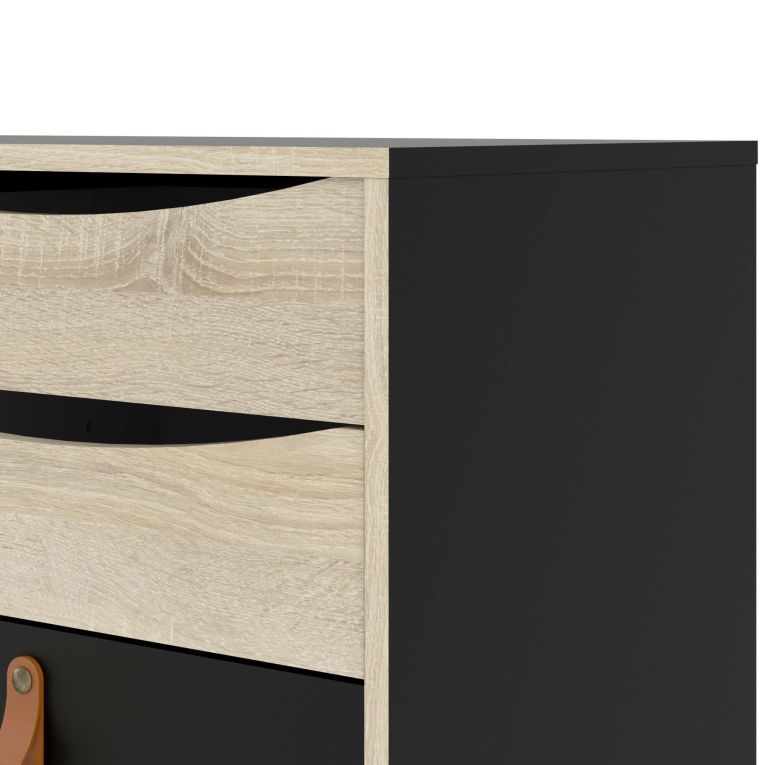 Credenza nera e quercia 147x40x86h cm 2 ante e 3 cassetti - Khan