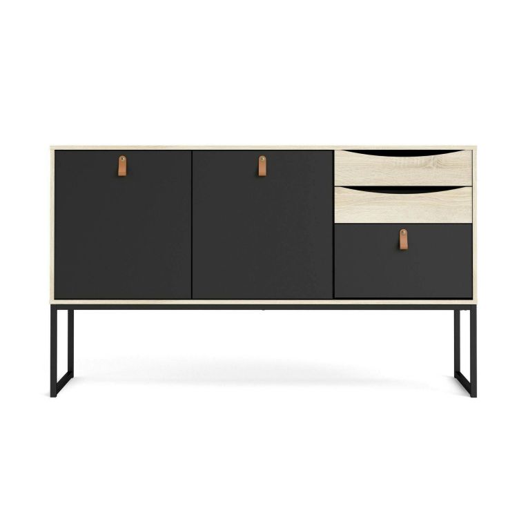 Credenza nera e quercia 147x40x86h cm 2 ante e 3 cassetti - Khan