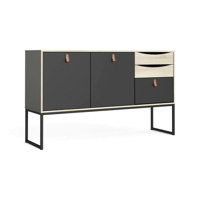 Credenza nera e quercia 147x40x86h cm 2 ante e 3 cassetti - Khan