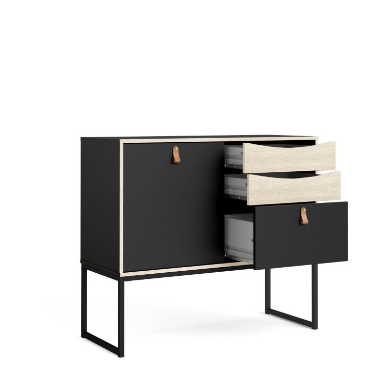 Credenza nera e quercia 98x40x86h cm 1 anta e 3 cassetti - Molise
