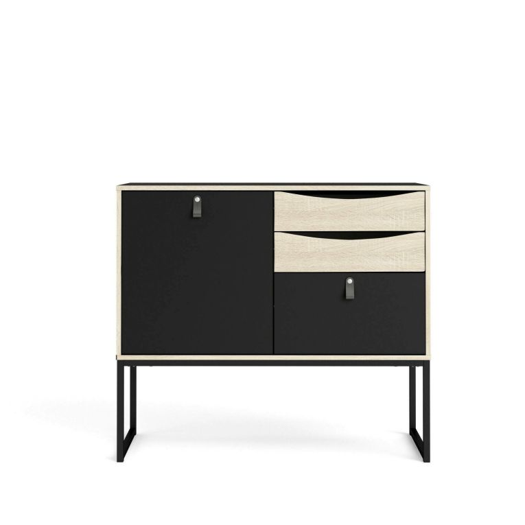 Credenza nera e quercia 98x40x86h cm 1 anta e 3 cassetti - Molise