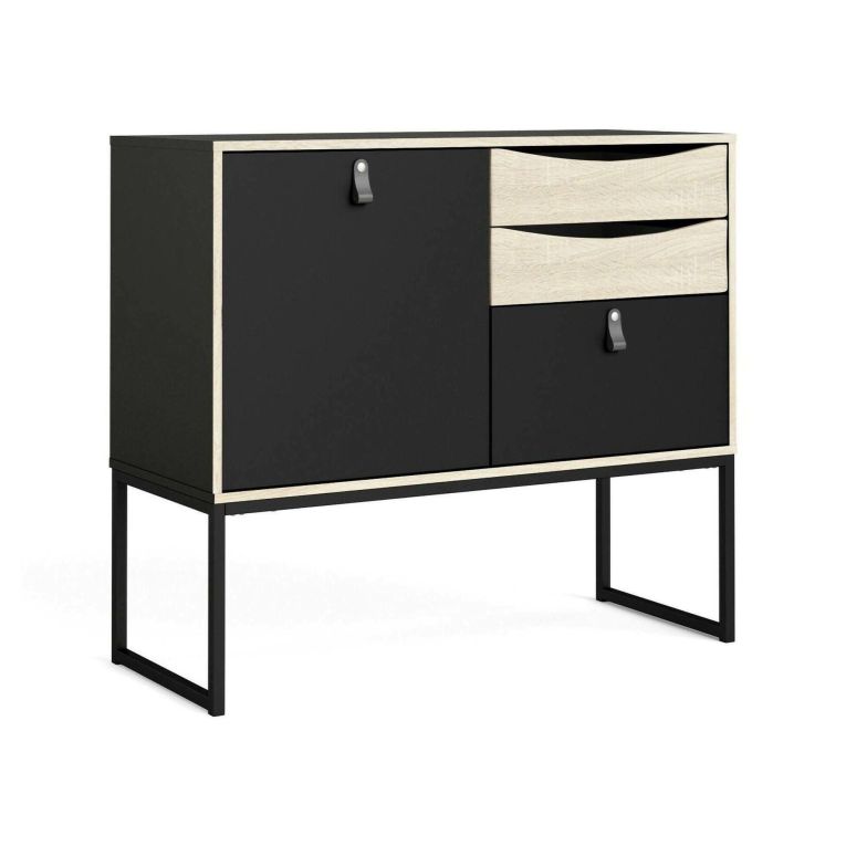 Credenza nera e quercia 98x40x86h cm 1 anta e 3 cassetti - Molise