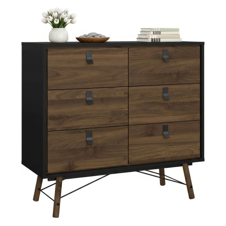 Credenza nera,noce 101x40x94h cm 6 cassetti - Maka