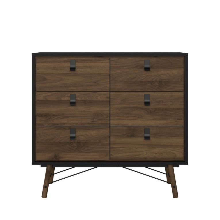 Credenza nera,noce 101x40x94h cm 6 cassetti - Maka