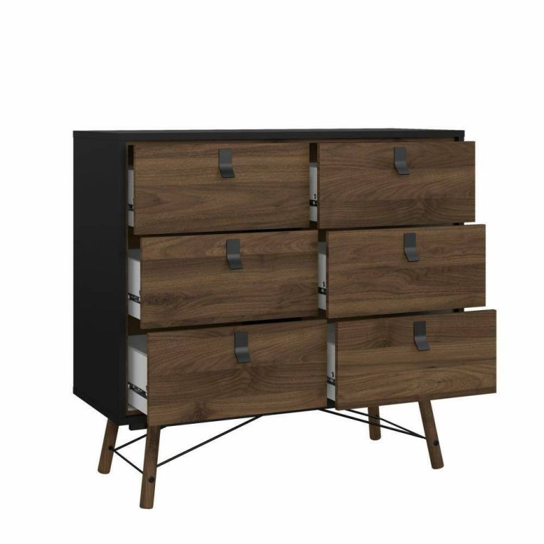 Credenza nera,noce 101x40x94h cm 6 cassetti - Maka