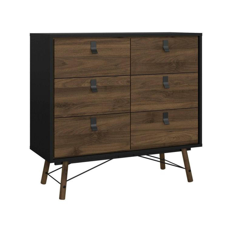 Credenza nera,noce 101x40x94h cm 6 cassetti - Maka