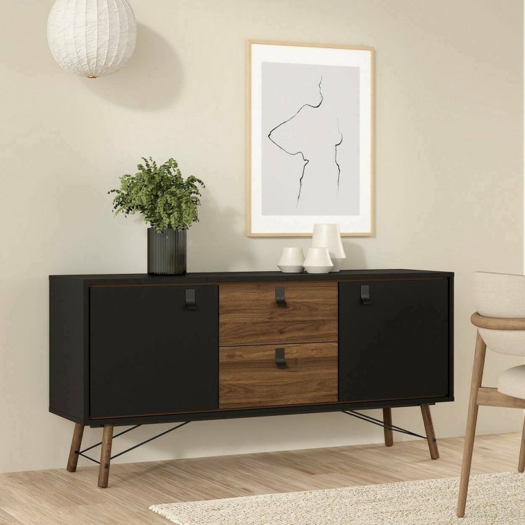 Credenza nera,noce 150x40x72h cm 2 ante e 2 cassetti - Manyi