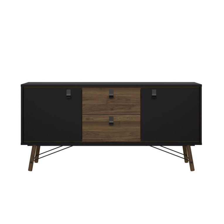 Credenza nera,noce 150x40x72h cm 2 ante e 2 cassetti - Manyi