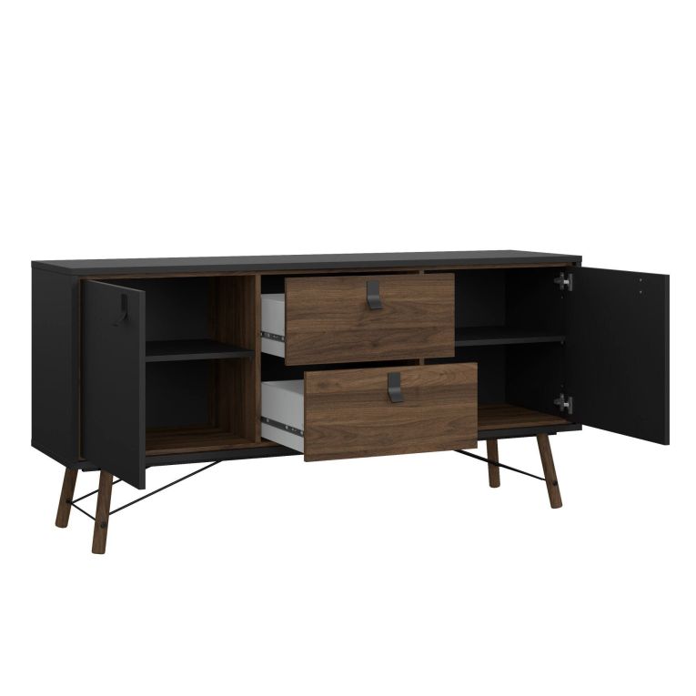 Credenza nera,noce 150x40x72h cm 2 ante e 2 cassetti - Manyi