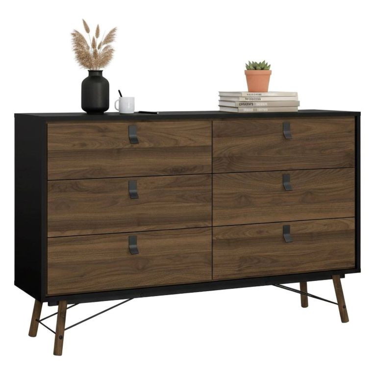Credenza nera,noce 150x40x94h cm 6 cassetti - Anturio