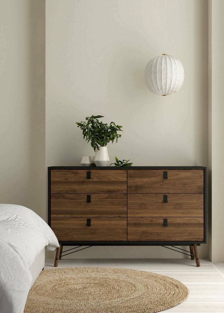 Credenza nera,noce 150x40x94h cm 6 cassetti - Anturio