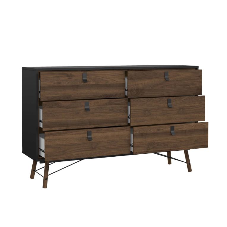 Credenza nera,noce 150x40x94h cm 6 cassetti - Anturio