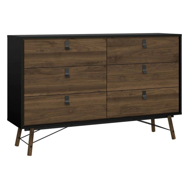 Credenza nera,noce 150x40x94h cm 6 cassetti - Anturio
