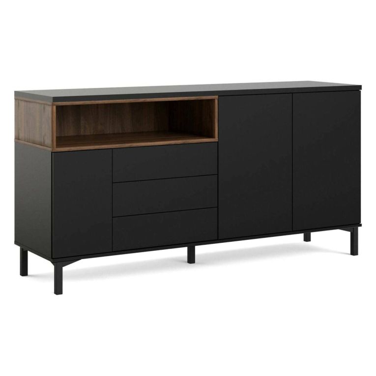 Credenza nera,noce 175x48x89h cm 3 ante e 3 cassetti - Julie