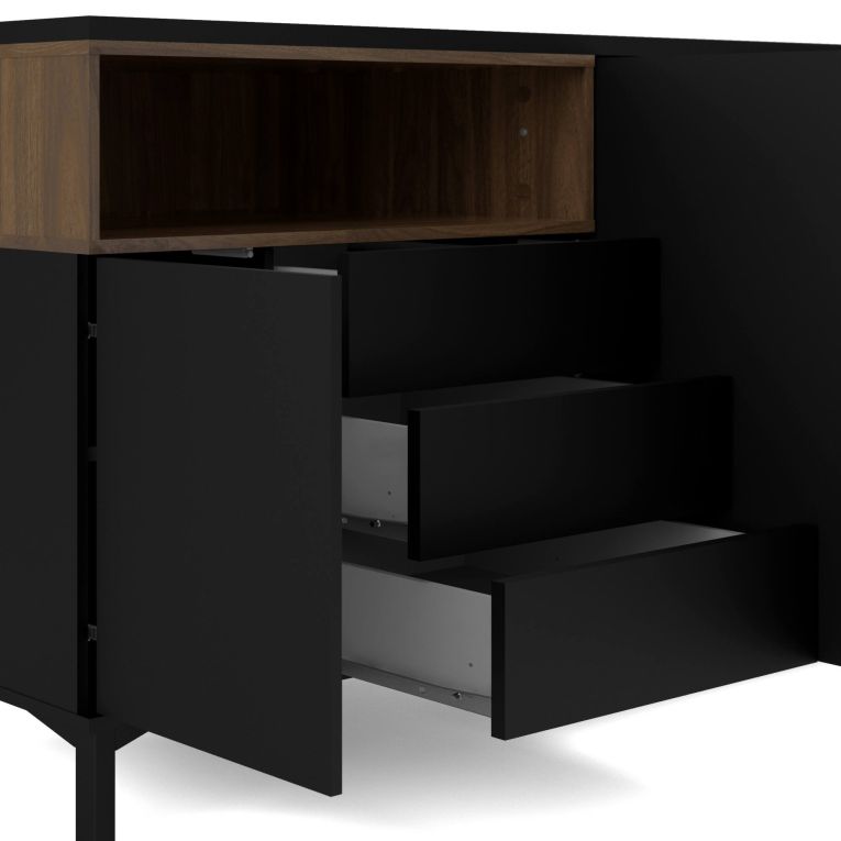 Credenza nera,noce 175x48x89h cm 3 ante e 3 cassetti - Julie